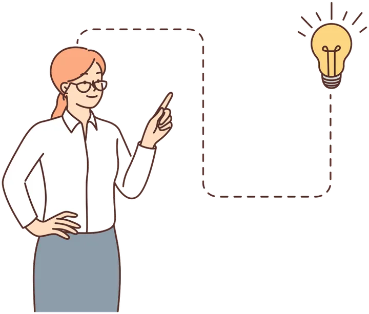 ひらめいた様子で指をさす女性のイラスト